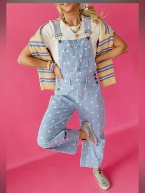 PEACH LOVE POLKA DOT BARREL OVERALL
BRAND NEW 
 MEDIUM LARGE AVAILABLE
